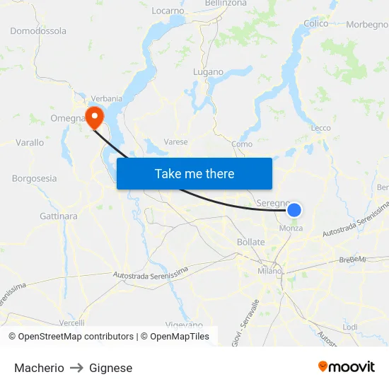 Macherio to Gignese map