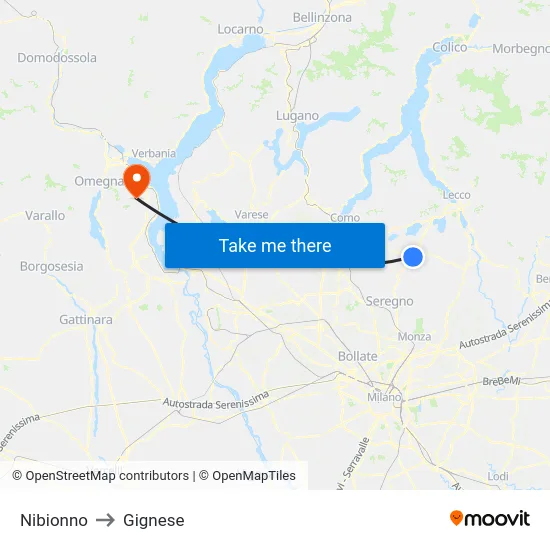 Nibionno to Gignese map