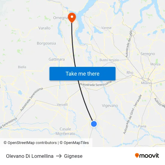 Olevano Di Lomellina to Gignese map
