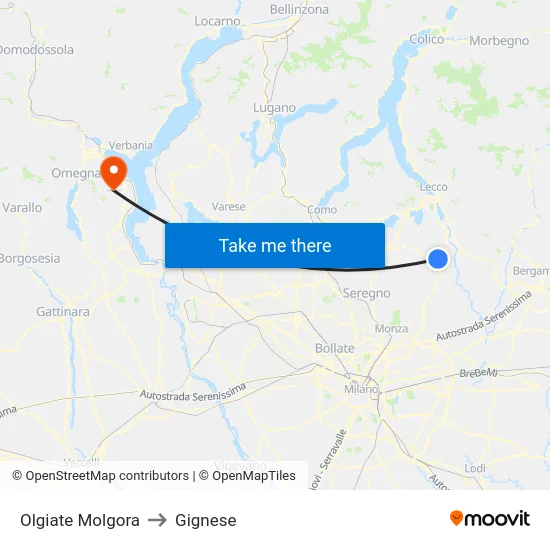 Olgiate Molgora to Gignese map