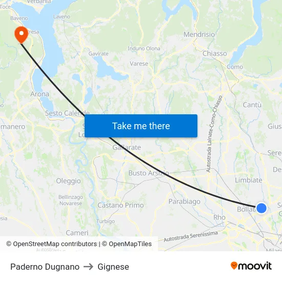 Paderno Dugnano to Gignese map
