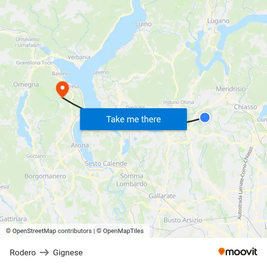 Rodero to Gignese map