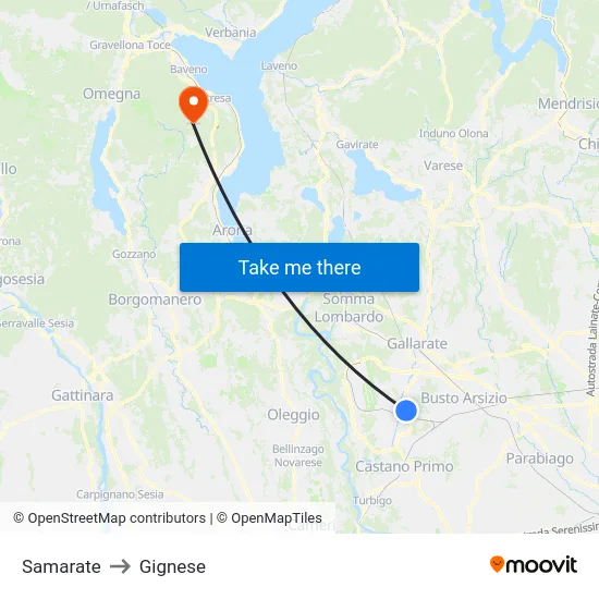 Samarate to Gignese map