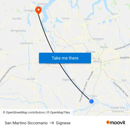 San Martino Siccomario to Gignese map