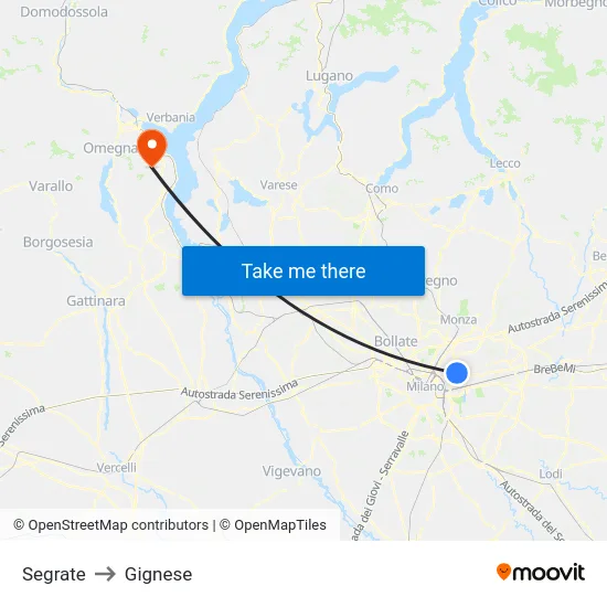 Segrate to Gignese map