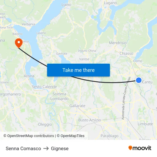 Senna Comasco to Gignese map
