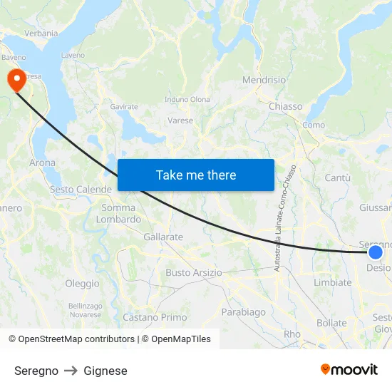 Seregno to Gignese map