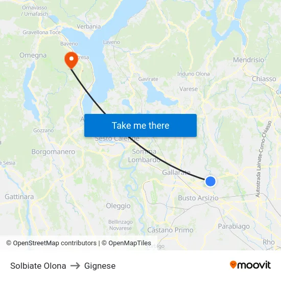 Solbiate Olona to Gignese map