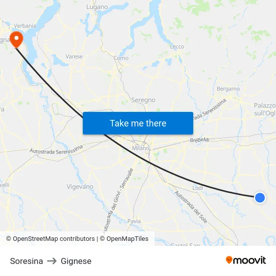 Soresina to Gignese map