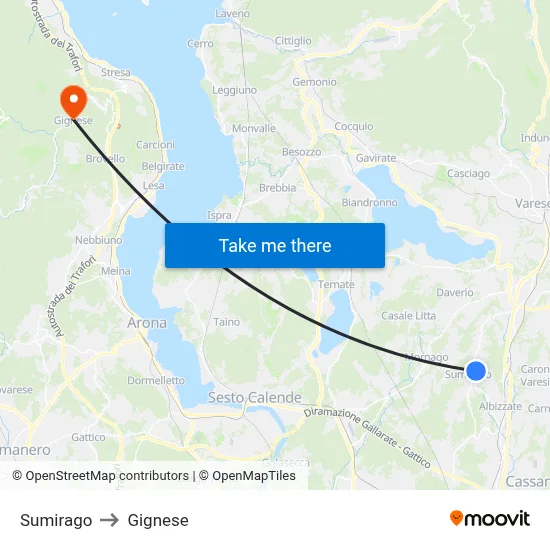 Sumirago to Gignese map