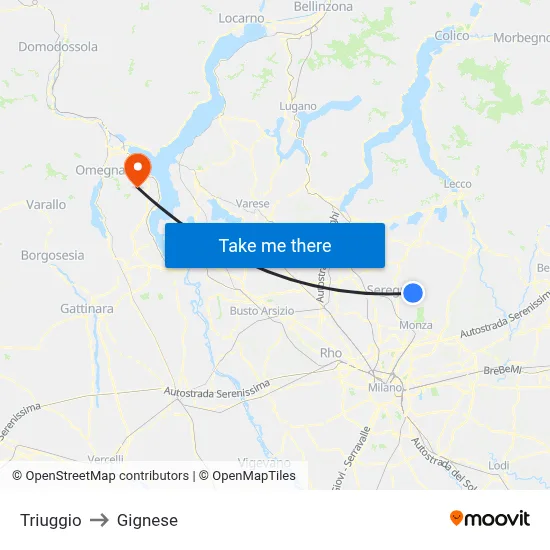 Triuggio to Gignese map