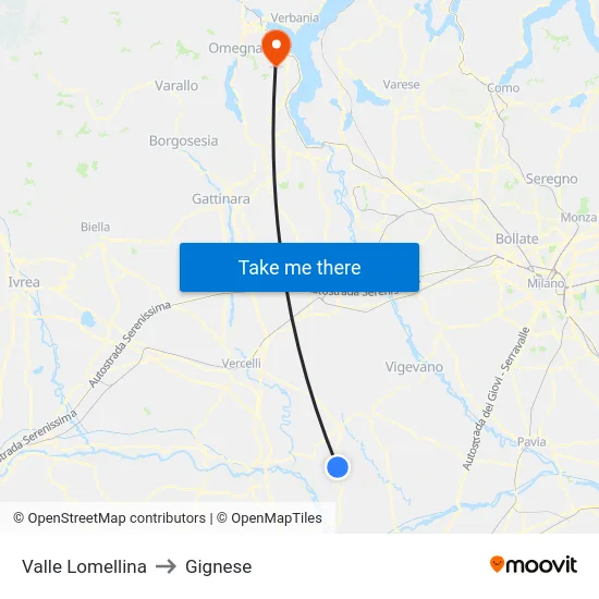 Valle Lomellina to Gignese map