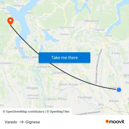 Varedo to Gignese map