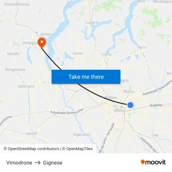 Vimodrone to Gignese map