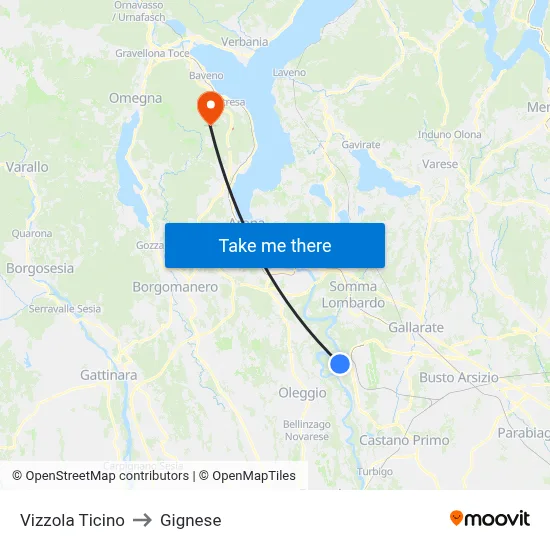 Vizzola Ticino to Gignese map