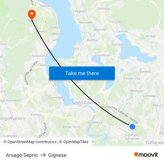 Arsago Seprio to Gignese map