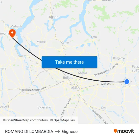 Romano di Lombardia to Gignese map