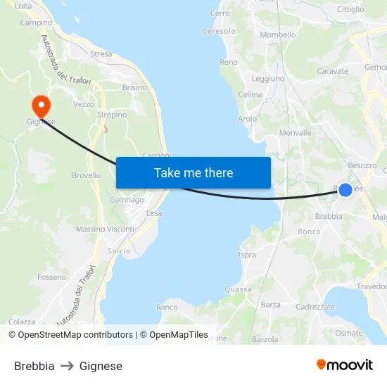 Brebbia to Gignese map