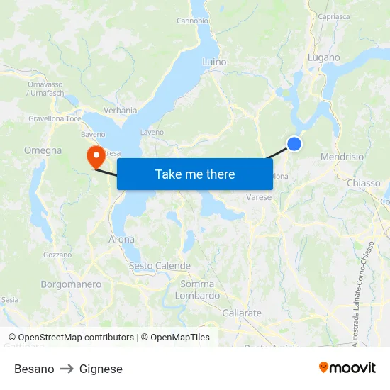 Besano to Gignese map