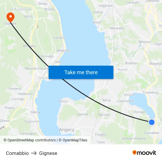 Comabbio to Gignese map