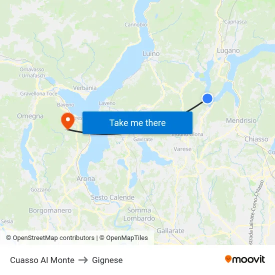 Cuasso Al Monte to Gignese map
