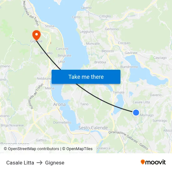 Casale Litta to Gignese map