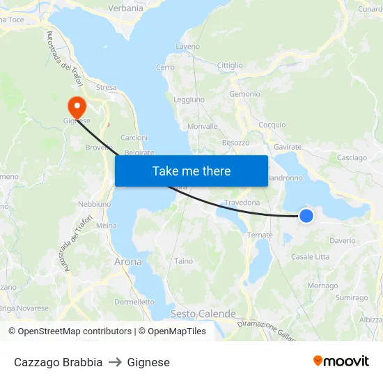 Cazzago Brabbia to Gignese map