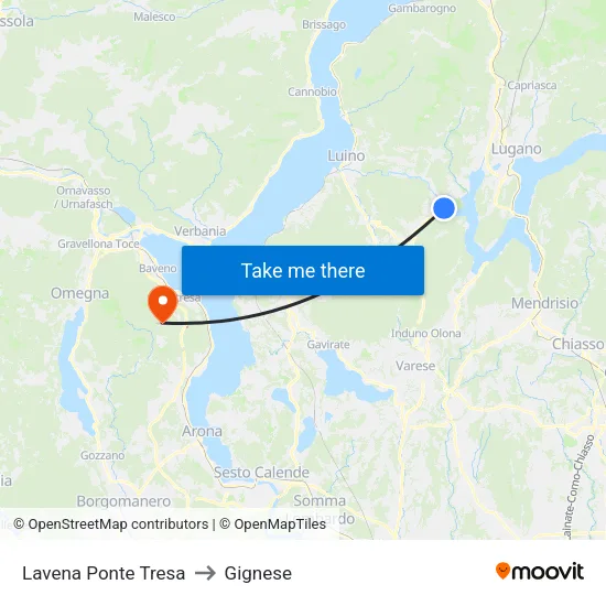 Lavena Ponte Tresa to Gignese map