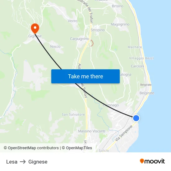 Lesa to Gignese map