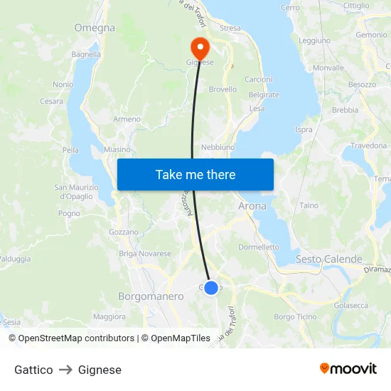 Gattico to Gignese map