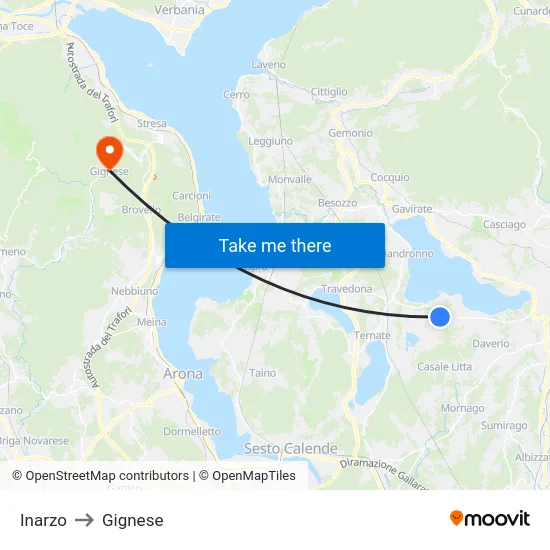 Inarzo to Gignese map