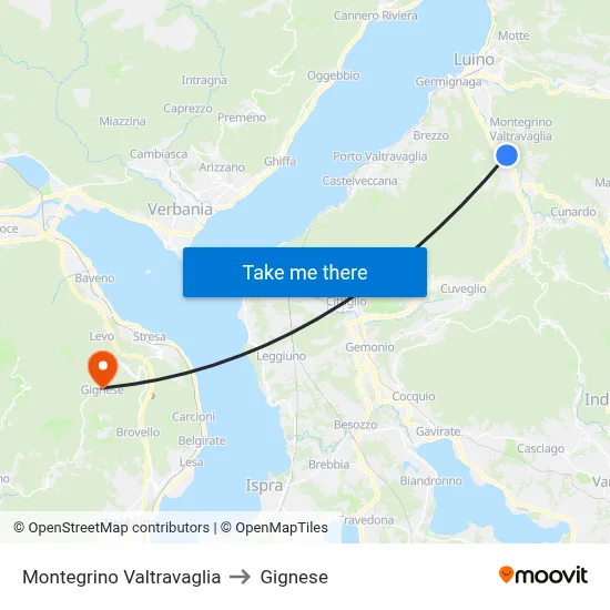 Montegrino Valtravaglia to Gignese map
