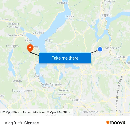 Viggiù to Gignese map