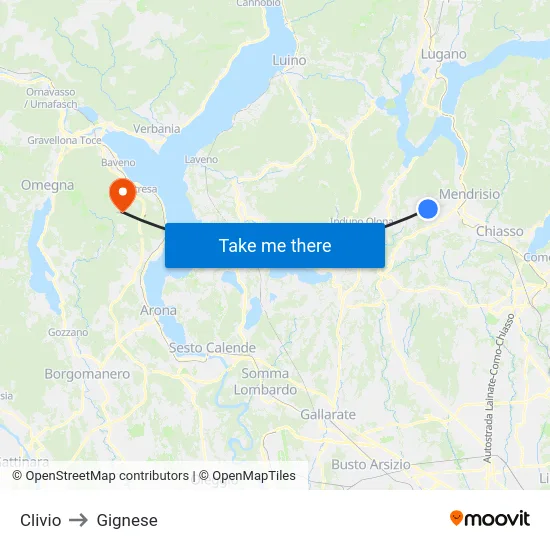 Clivio to Gignese map