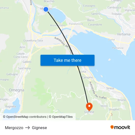 Mergozzo to Gignese map