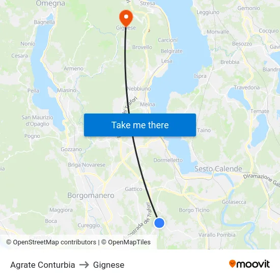 Agrate Conturbia to Gignese map