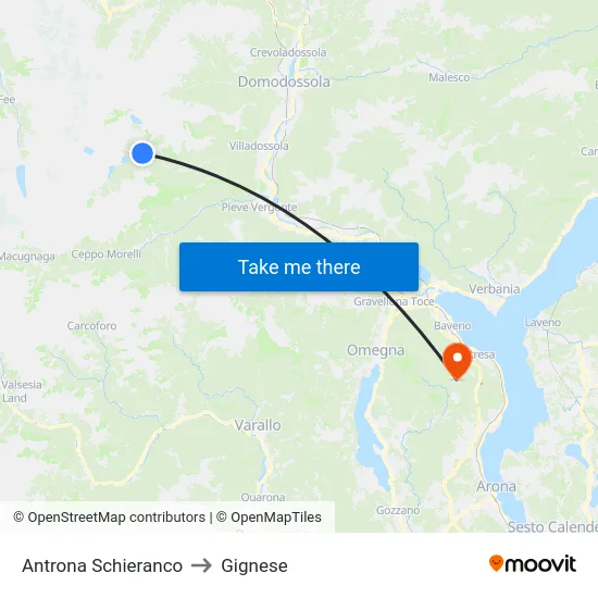 Antrona Schieranco to Gignese map
