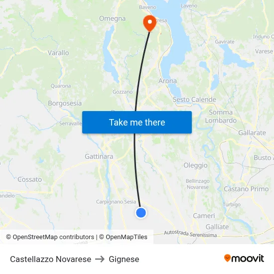 Castellazzo Novarese to Gignese map