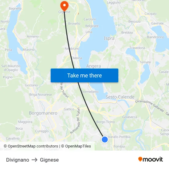 Divignano to Gignese map