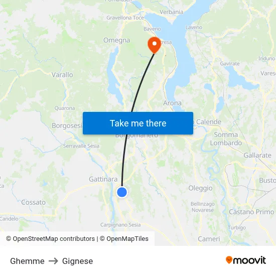 Ghemme to Gignese map