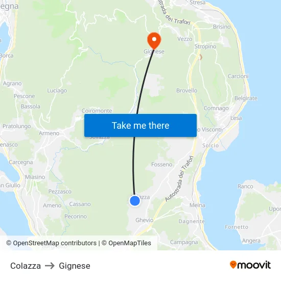 Colazza to Gignese map