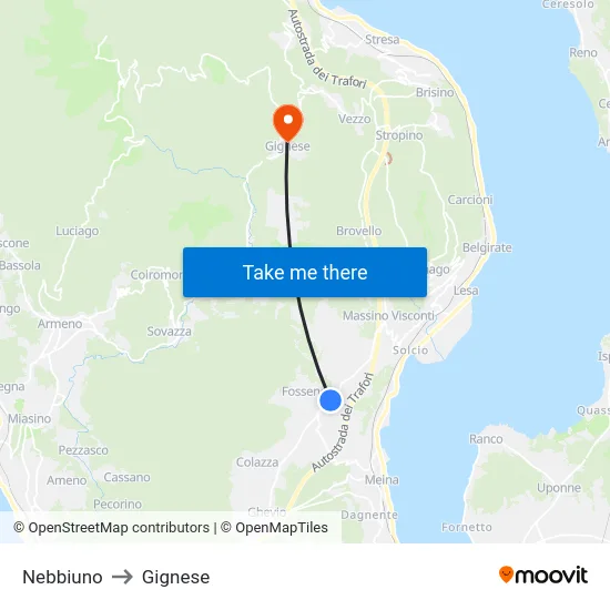 Nebbiuno to Gignese map