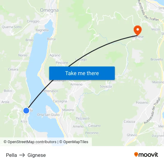 Pella to Gignese map