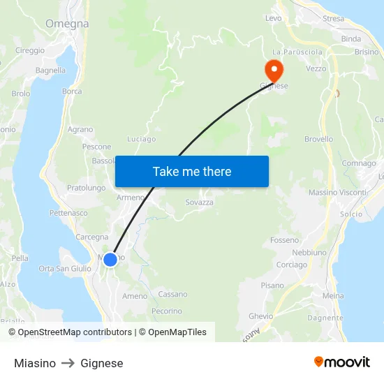 Miasino to Gignese map