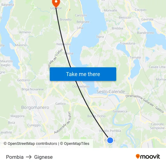 Pombia to Gignese map