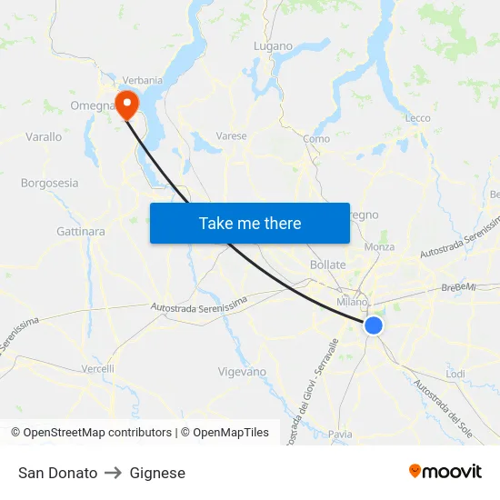 San Donato to Gignese map