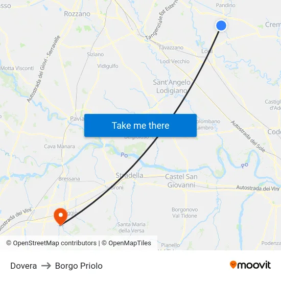Dovera to Borgo Priolo map