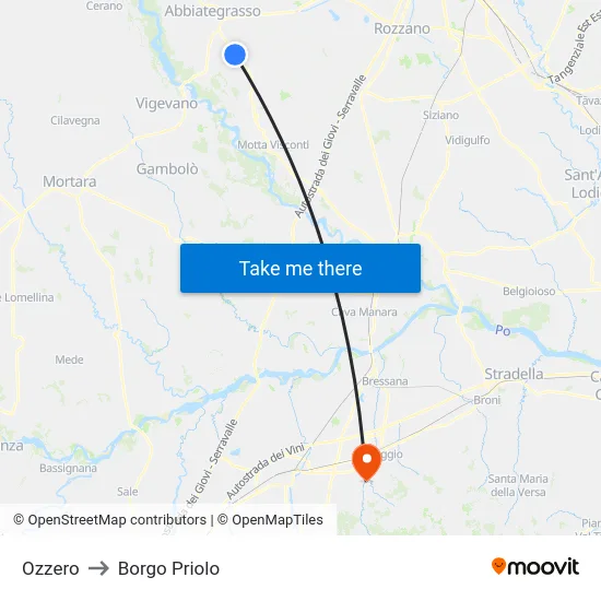 Ozzero to Borgo Priolo map