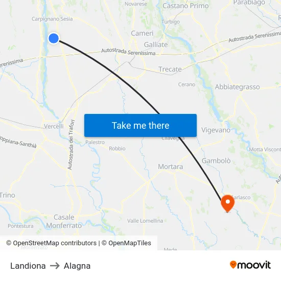 Landiona to Alagna map
