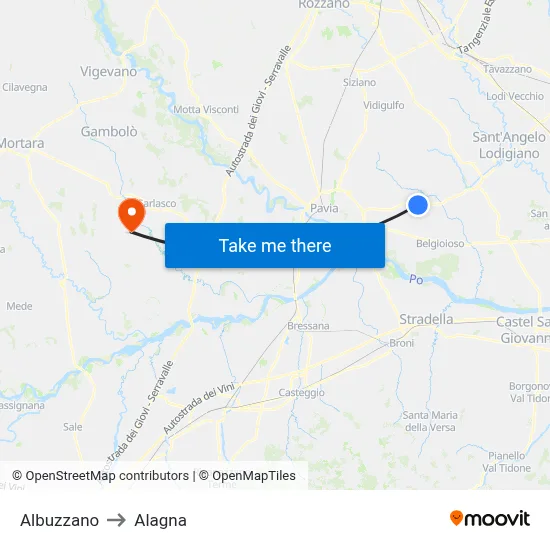 Albuzzano to Alagna map